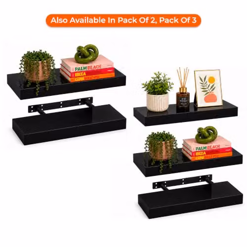 iTrend High Gloss Black Floating Wall Shelf, Pack of 1, Width: 40 cm – 6