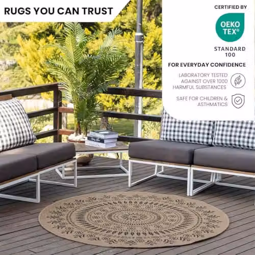Livabliss Vera Round Boho Style Outdoor Carpet in Black and Beige, Diameter: 100 cm – 5