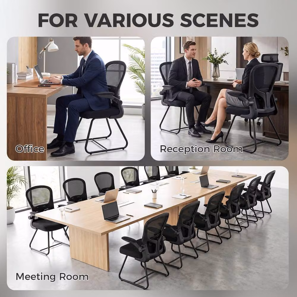 STILVORA Black Conference Chair with Flip-up Arms and Mesh Back – 9