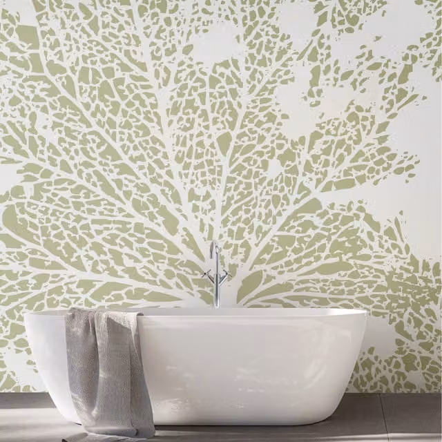 Origin Murals Skeleton Leaf Large Floral Mural in Sage Green, 350cm