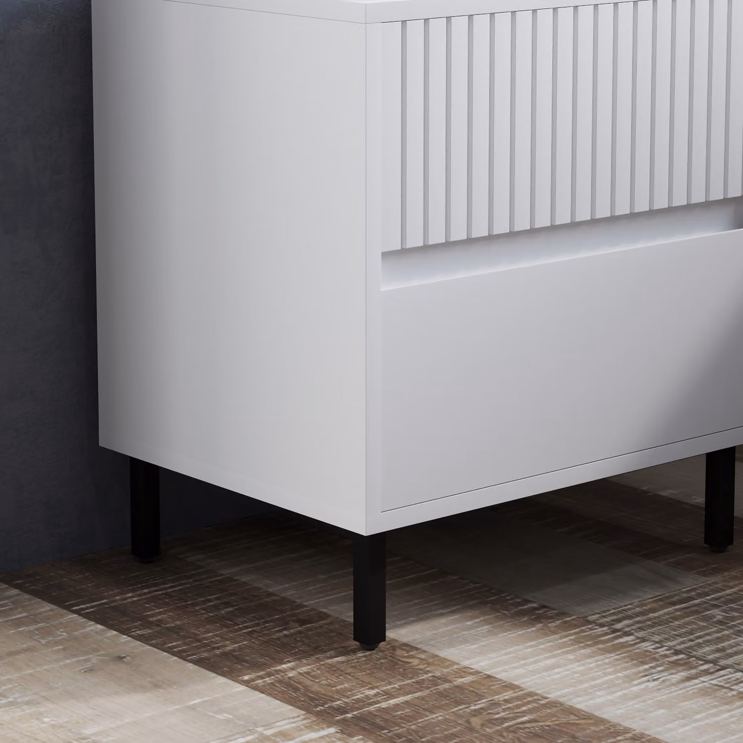 HOMCOM Simple Line Indented Two-Drawer Bedside Table in White – 5
