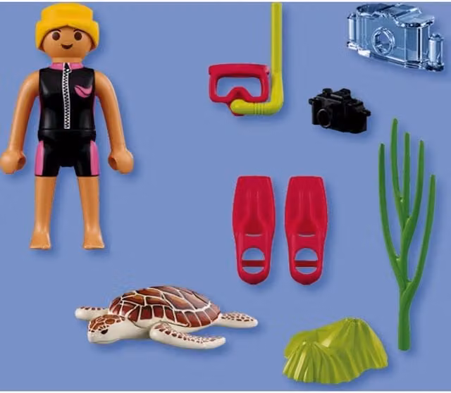 Playmobil Female Diver with Turtle Playset in Blue and Multicolour