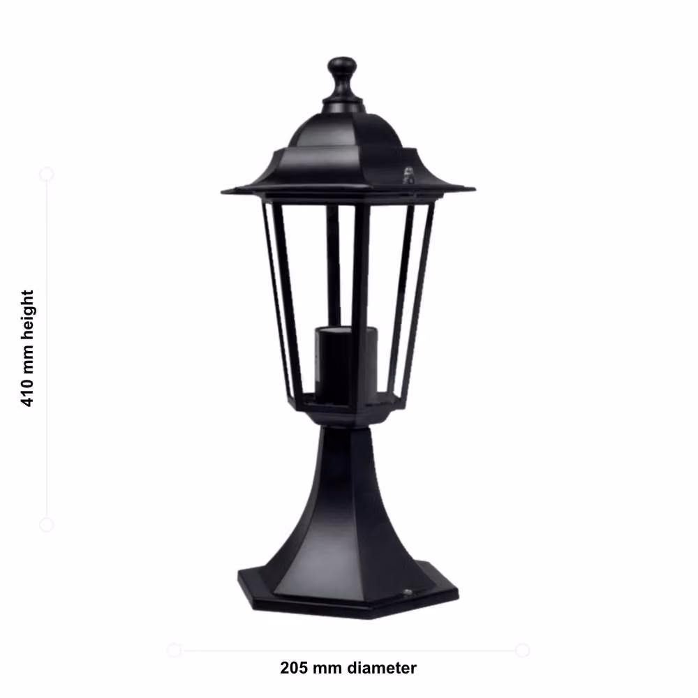First Choice Lighting Cumbria Black and Transparent Six Sided IP44 Outdoor Pedestal Light Height: 41 cm – 4
