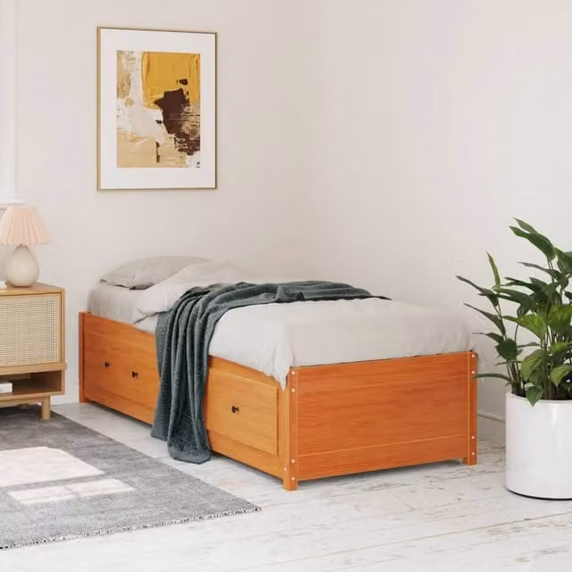 Berkfield Home Rustic Wax Brown Solid Wood Pine Day Bed with Drawers W/D/H: 90 x 200 cm