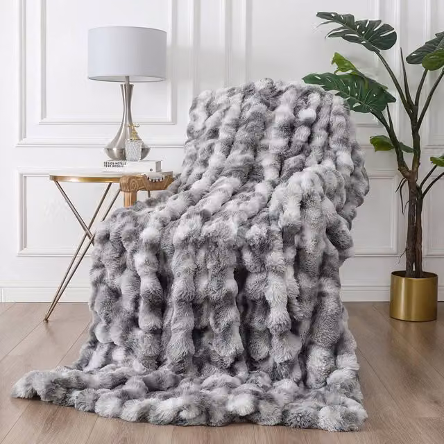 Rapport Home Nordic Faux Fur Blanket Throw in Silver/Grey, W: 150 cm, D: 200 cm
