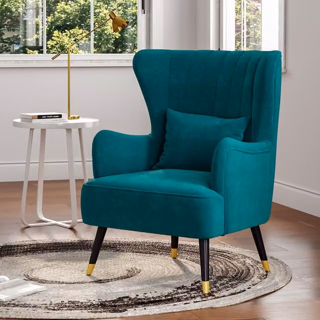 Livingandhome Modern Green Velvet Armchair with Armrests and Solid Wood Frame