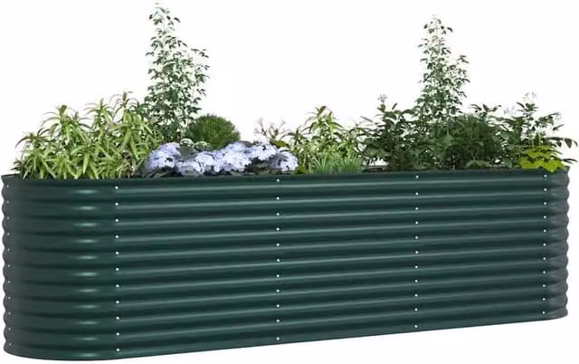 Berkfield Home Garden Green Galvanised Steel Raised Bed W/D/H: 320 x 80 x 81 cm