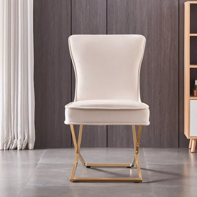 Life Interiors Trafalgar LUX Velvet Dining Chair in Cream with Metal Cantilever Base