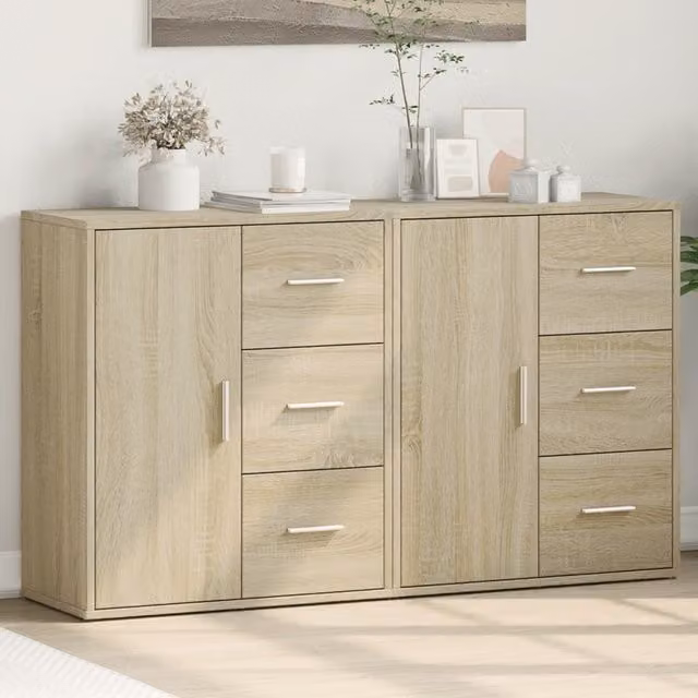 Berkfield Home Set of 2 Modern Sonoma Oak Sideboards in Brown, W/D/H: 60 x 31 x 70 cm