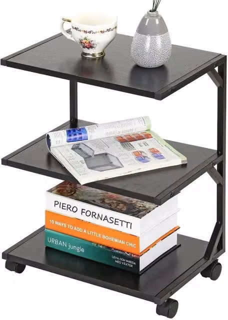 FLAVORA Modern 3-Tier Black Metal Rolling Side Table – 1