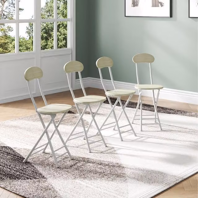 Komore Set of 4 White High-Back MDF and Metal Folding Chairs