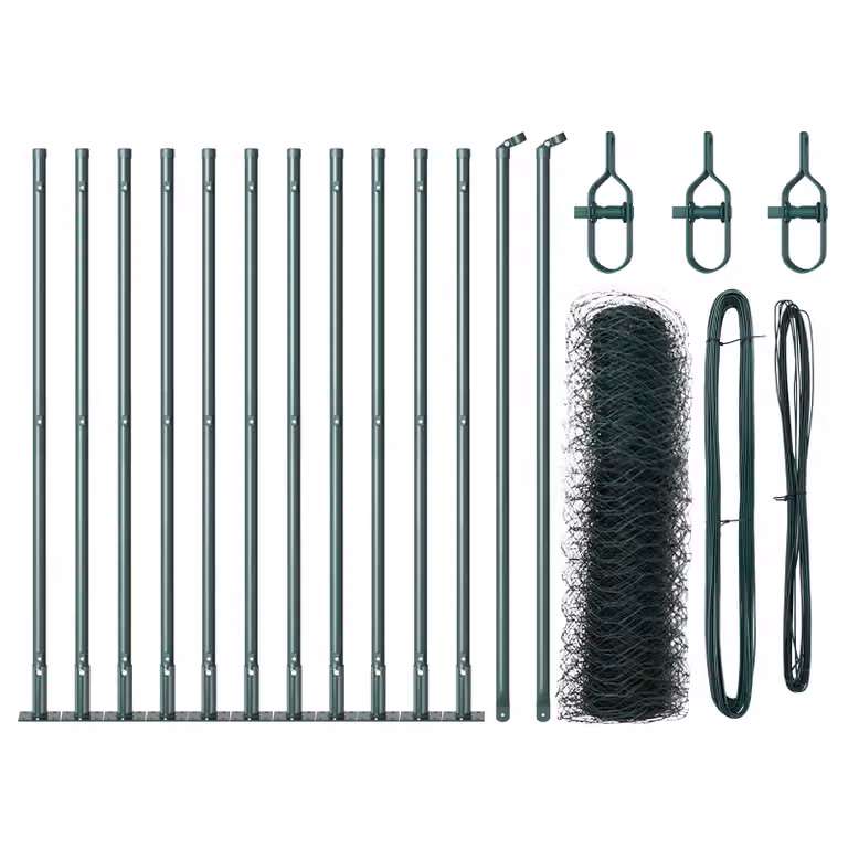 Berkfield Home Green Powder-Coated Steel Hexagon Wire Mesh Fence, H: 40 cm x L: 25 m