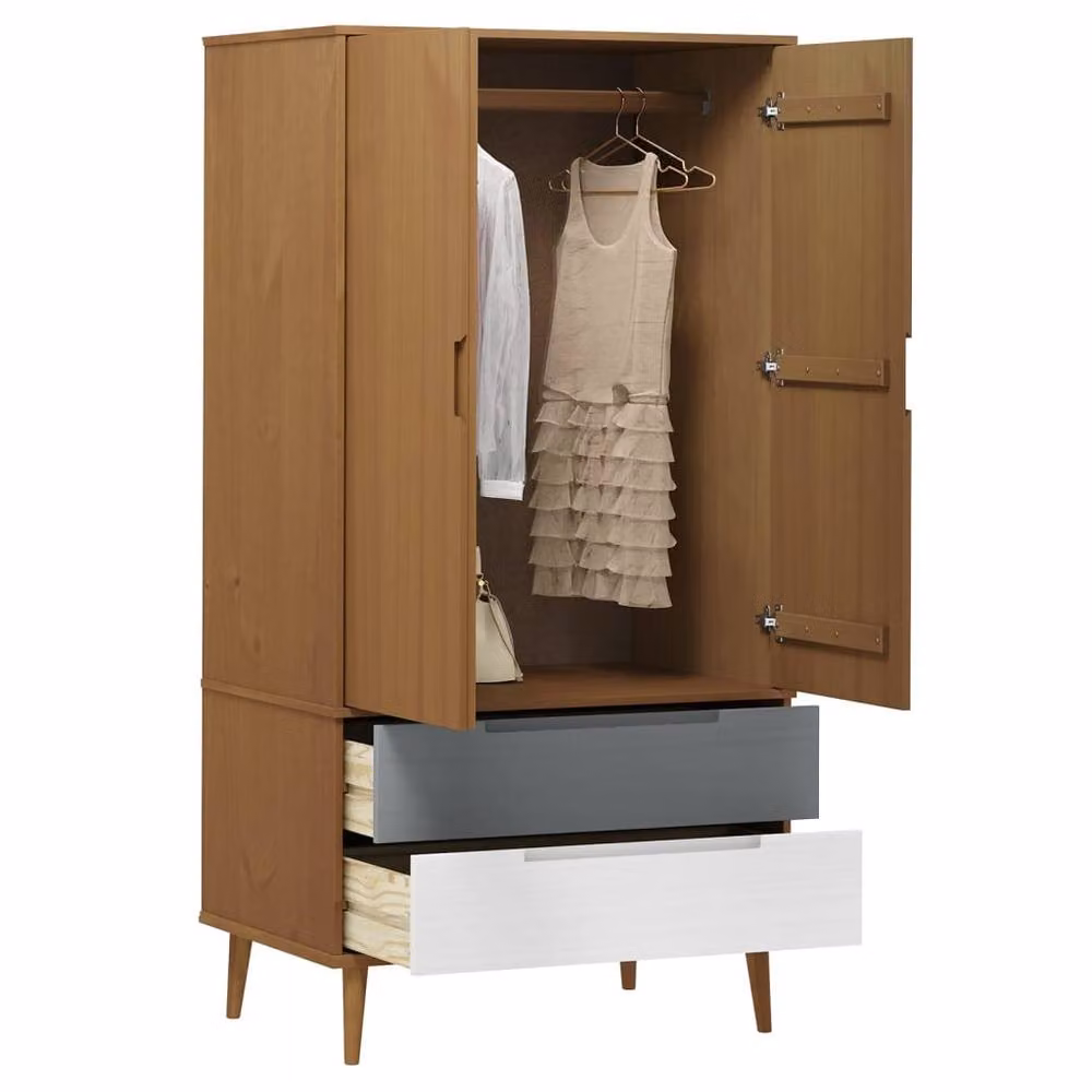 Berkfield Home MOLDE Wardrobe in Brown Solid Pine, W/D/H: 90 x 55 x 175 cm – 3