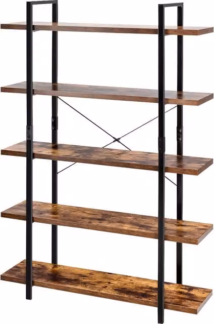 COSTWAY 5-Tier Industrial Freestanding Bookshelf in Brown