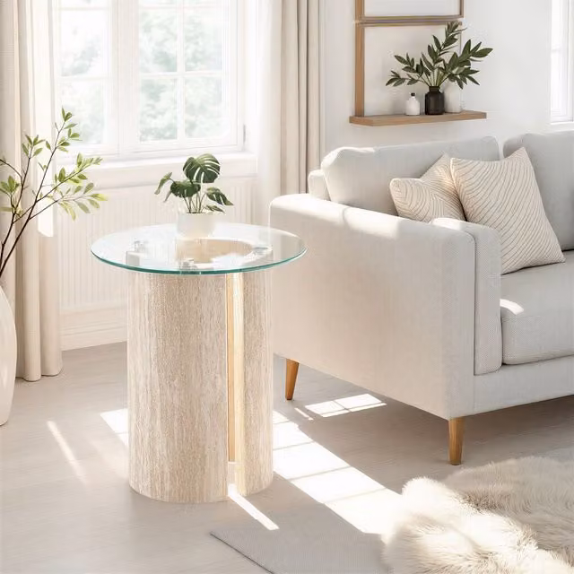 Seconique Modena Round Glass Side Table in Beige