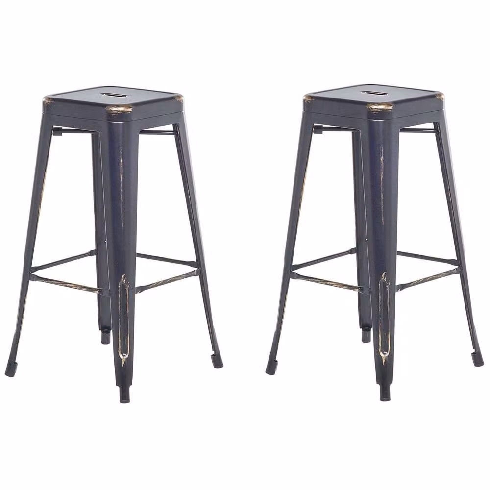 Wyld and Coco Urban Loft Stackable Bar Stools Set of 2 in Black Matte with Gold Accents – 2