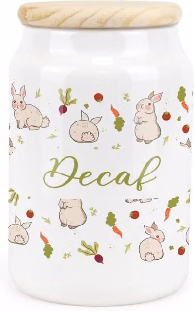 Purely Home Allotment Rabbits Ceramic Decaf Storage Canister in Green and White with Floral Design