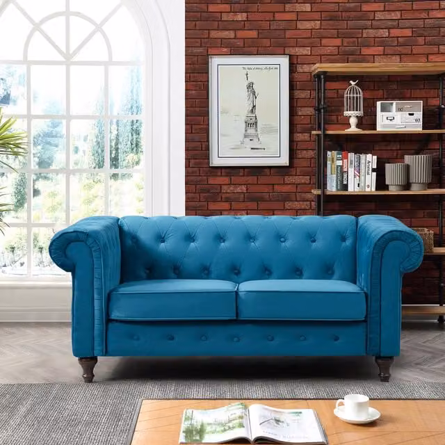 Artemis Home Pelham 2 Seat Chesterfield Sofa in Petrol Velvet Fabric, Width: 158 cm