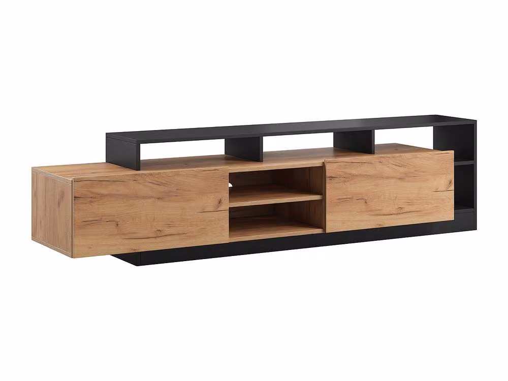 Vente-unique Modern 2-Door TV Unit with 6 Recesses and LEDs in Light Natural and Grey – 2