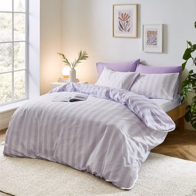 Sassy B Stripe Tease Duvet Cover Bedding Set in Lilac Purple and Pink