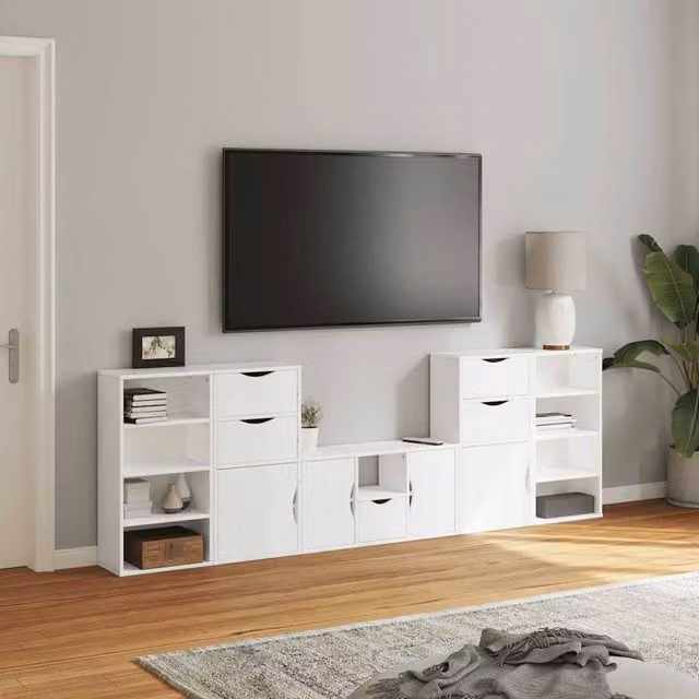 Berkfield Home ODDA 5 Piece White Solid Wood Pine and MDF TV Unit with Storage