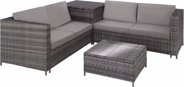 tectake Siena Garden Furniture Set in Grey with Rattan, Metal and Glass for 4 Adults