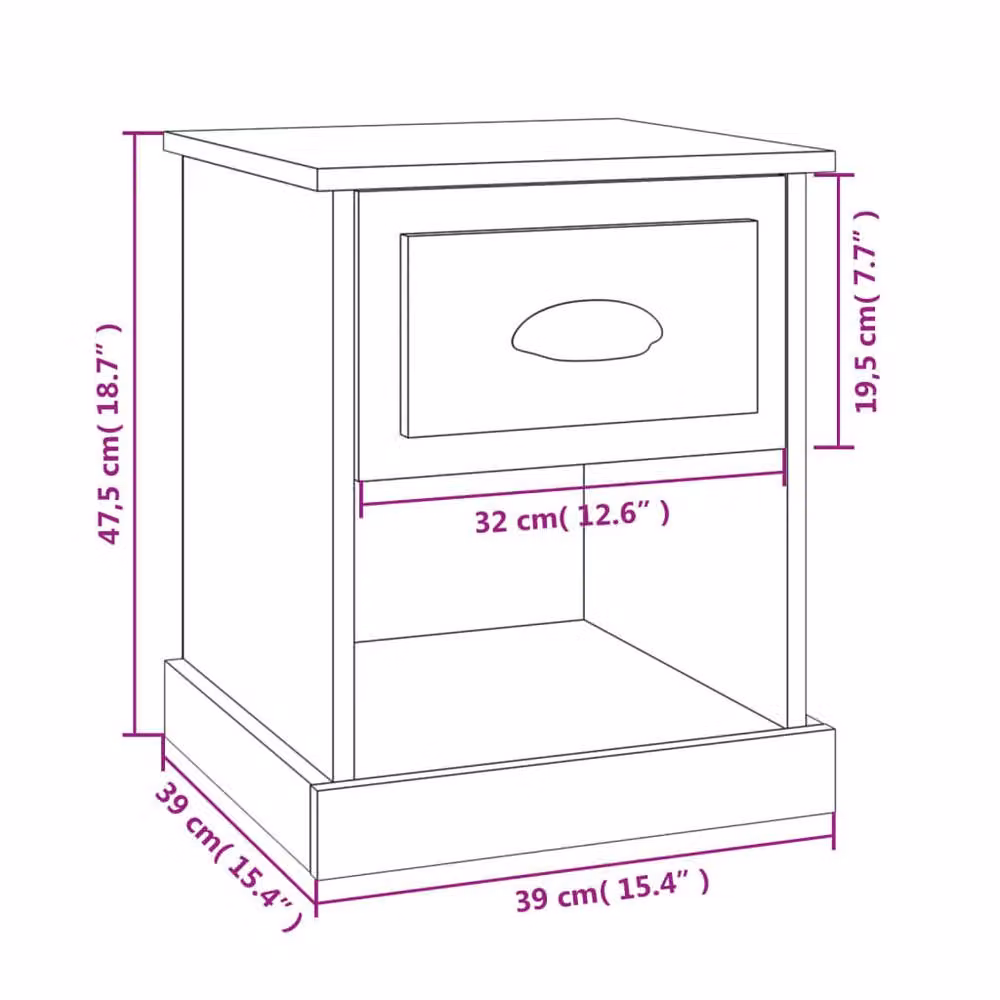 Berkfield Home Set of 2 Durable Bedside Cabinets in Smoked Oak Brown, W/D/H: 39 x 39 x 47.5 cm – 6