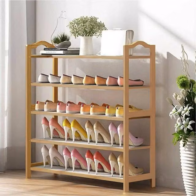SPETLEK 5-Tier Wooden Shoe Rack in Sand Brown