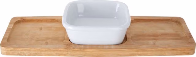 Orsina Bamboo Snack Tray with White Porcelain Dipping Bowl – 2