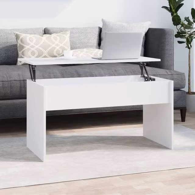Berkfield Home Modern White Coffee Table with Lift Mechanism, W: 102 cm, D: 50.5 cm, H: 52.5 cm