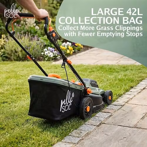 Pelle & Sol Electric Corded Lawn Mower with 38cm Cutting Width and 42L Grass Collector – 7