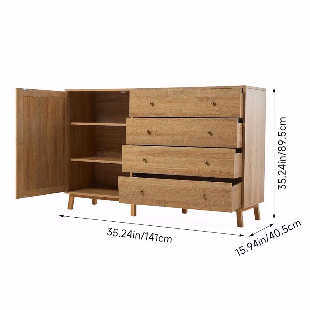 VOGREX Modern Wooden Sideboard with Drawers and Storage Cupboard in Brown and Multicolour, W/D/H: 141.0 x 89.5 x 4.0 cm – 2
