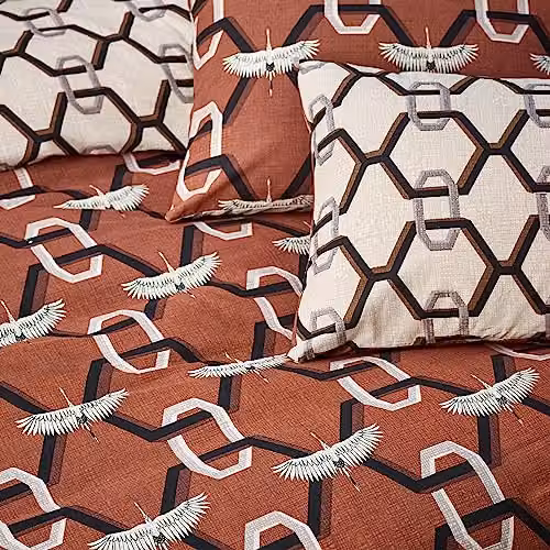 Furn Avalon Reversible Art Deco Geometric Duvet Cover and Pillowcase Set in Red and White, 200 x 200 cm – 2