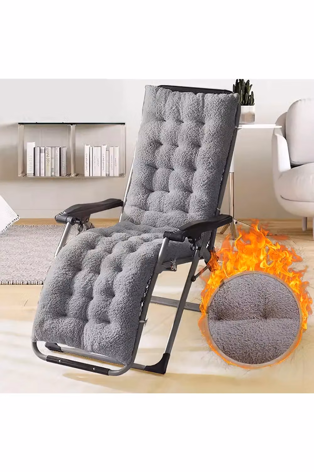 Living and Home Grey Sherpa Fleece Chair Pad with Non-Slip Backing, W: 160 cm, D: 50 cm – 2