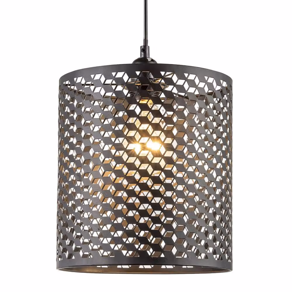 Happy Homewares Modern Cylindrical Metal Pendant Light Shade in Black – 2
