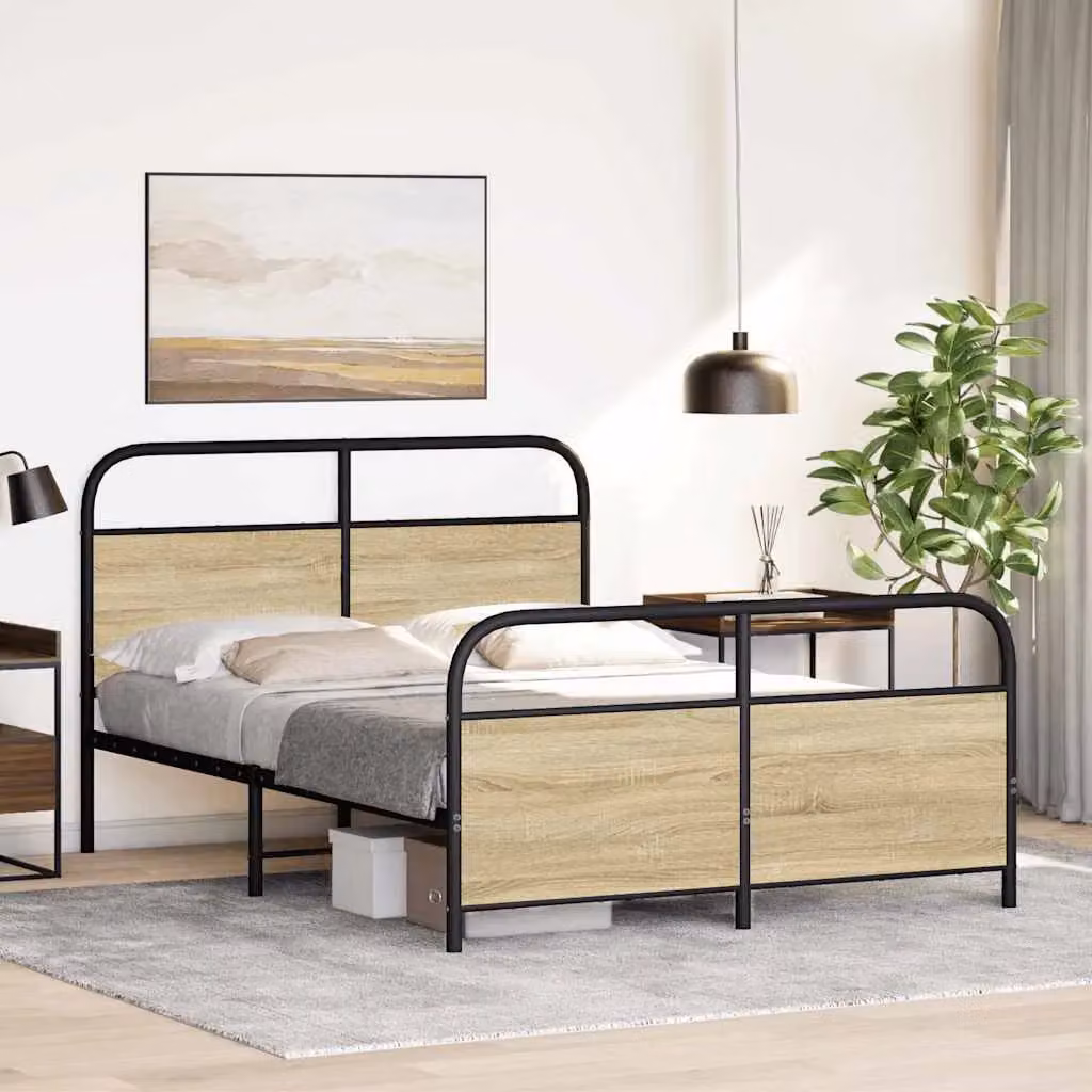 Berkfield Home Small Double Bed Frame in Sonoma Oak and Brown Engineered Wood – 2