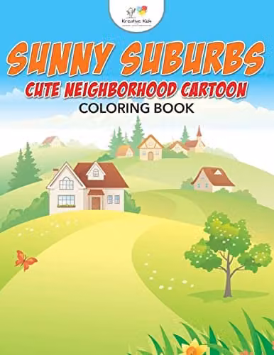 Kreative Kids Sunny Suburbs Cute Neighborhood Cartoon Colouring Book for Children, Multicolour