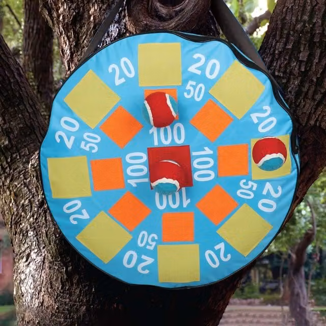 Garden Mile Kids Hanging Dart Board Throwing Game Set in Blue, Yellow, Orange and Multicolour