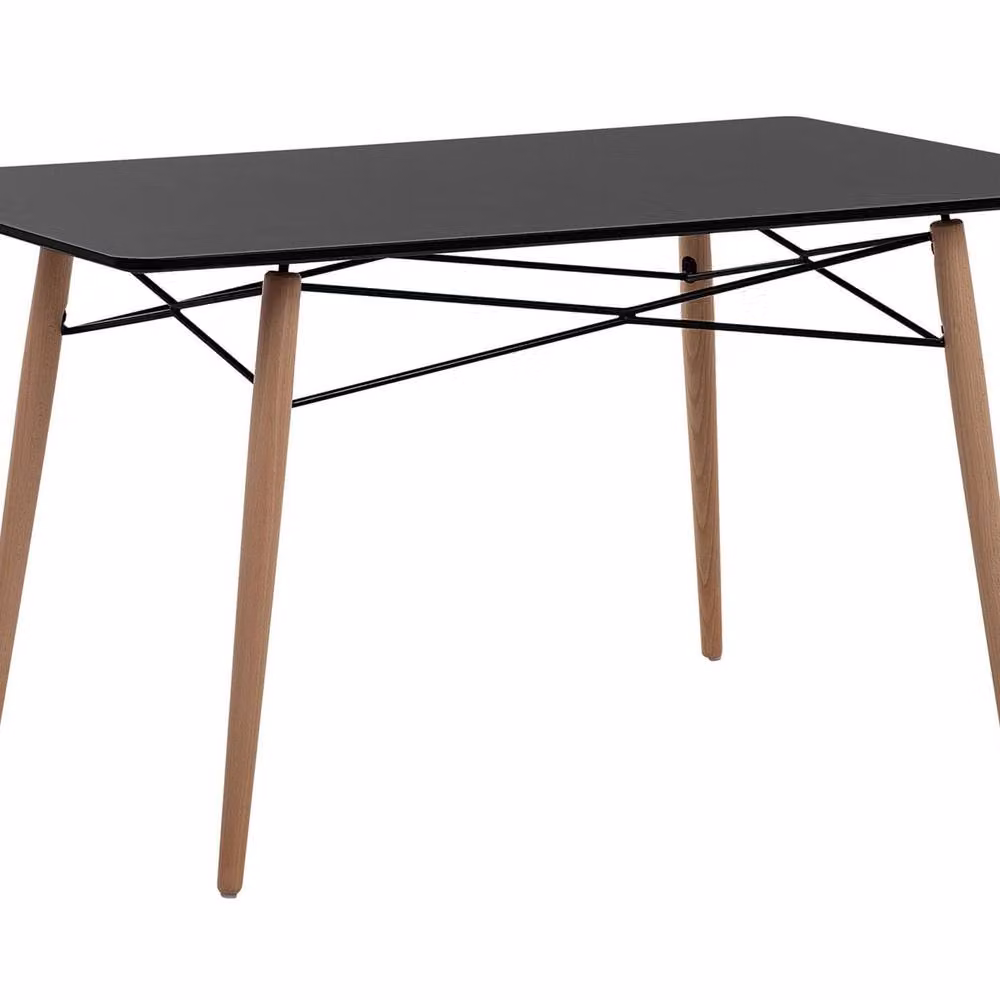 Wyld and Coco Rectangular Dining Table with Black MDF Top and Beechwood Legs, W: 140 cm, D: 80 cm, H: 75 cm – 2
