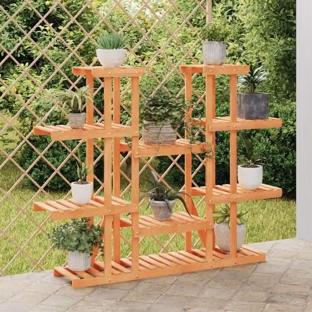 Berkfield Home Retro Solid Wood Fir Flower Stand, Brown, W/D/H: 25 x 25 x 110.5 cm