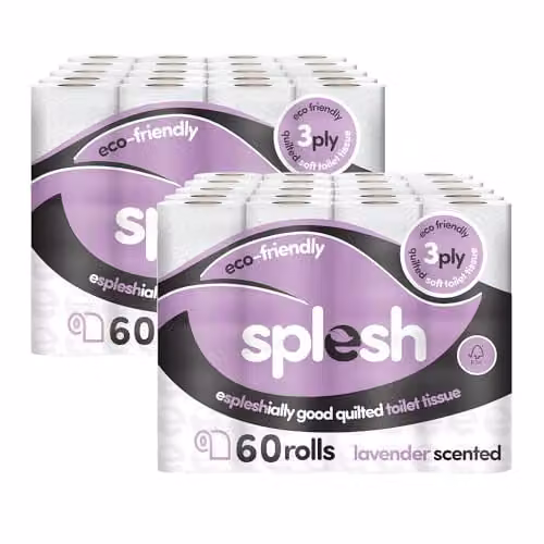 Cusheen Splesh Lavender Scented Toilet Roll 120 Rolls, 3 Ply Quilted White Bulk Family Pack