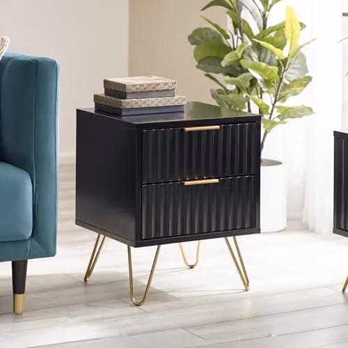 Julian Bowen Murano Modern Square Lamp Table in Black and Gold, W/D/H: 40 x 40 x 55 cm – 1