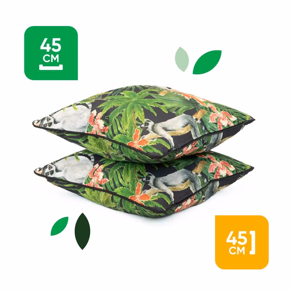 Gardenwize Pack of 2 Multicolour Lemur Printed Outdoor Scatter Cushions with Removable Washable Covers – 2
