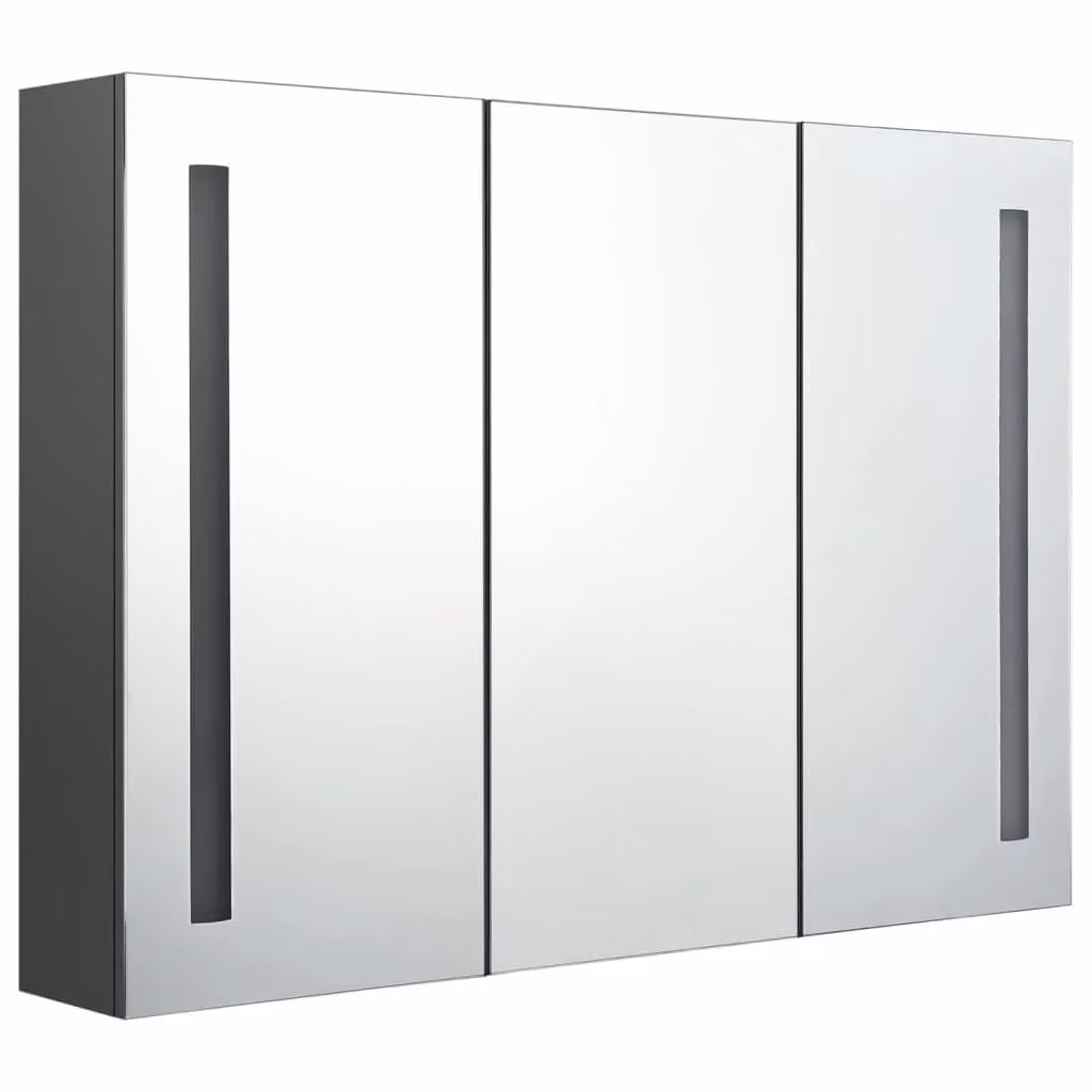 Berkfield Home Modern Grey LED Bathroom Mirror Cabinet with Internal Shelves, W: 89 cm, D: 14 cm, H: 62 cm – 2