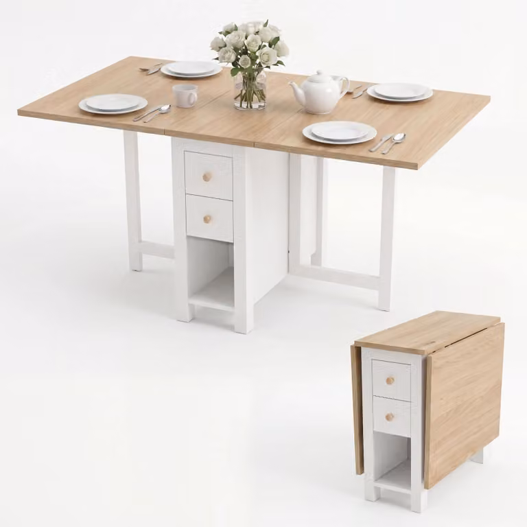 Stovra White Butterfly Leaf Folding Dining Table W/D/H: 150 x 80 x 75 cm