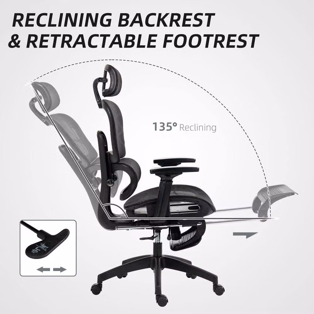 STILVORA Black Fabric Task Chair with Headrest and Armrests – 7