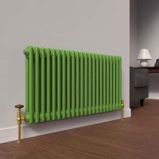 Lux Heat Horizontal 2 Column Steel Radiator in Green, W: 101.0 cm, H: 50.0 cm