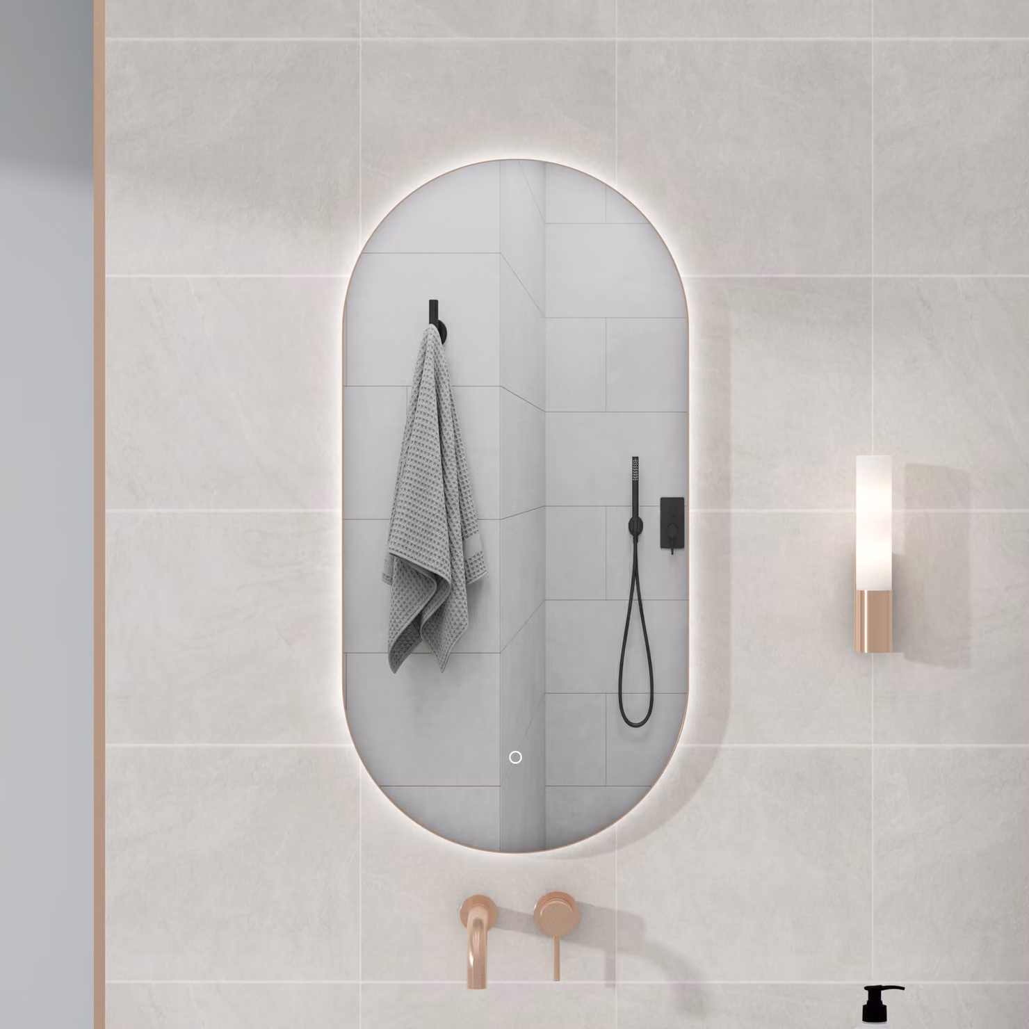 Royal Bathrooms Luton Oval Backlit LED Illuminated Framed Capsule Mirror with Demister Pad and Touch Sensor, W/H: 45 x 90 cm, White and Multicolour