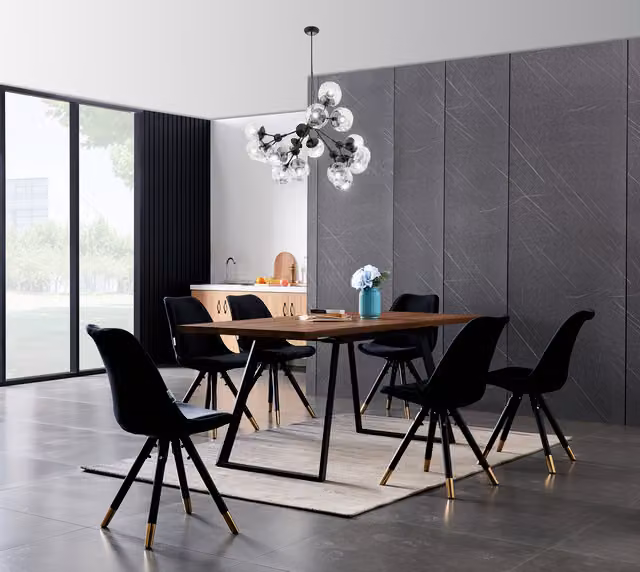 Life Interiors Sofia Toga LUX Modern Extendable Dining Set with Rectangular Table and 6 Chairs in Black and Gold