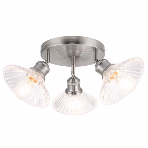 Cosylyte Milan Modern Round 3 Light Bathroom Ceiling Spotlight with Ribbed Transparent Glass and Silver Brushed Nickel Base, W/D/H: 20 x 20 x 19 cm